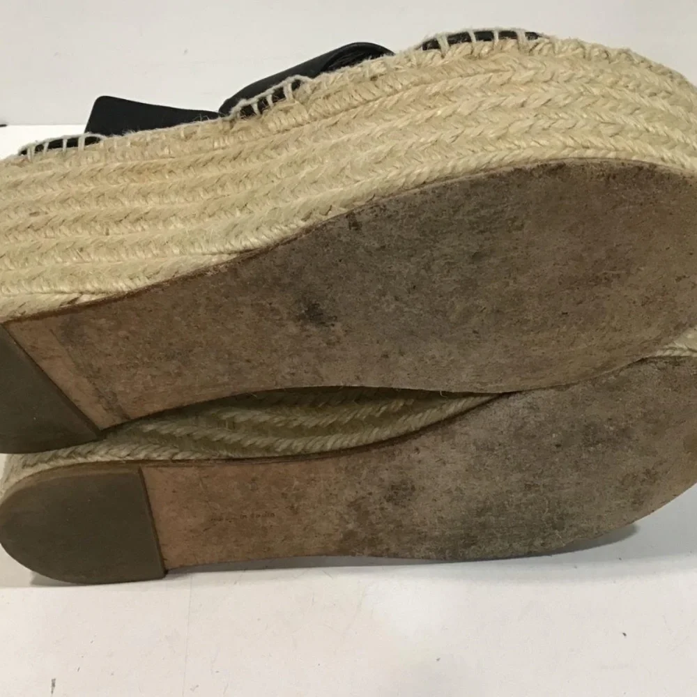 Women’s Chloe Isla Black Leather Platform Espadrille Sandals Size 38